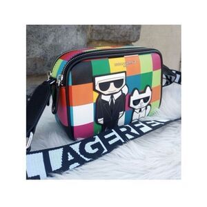 NWT Rare KARL LAGERFELD Cat Maybelle Camera Multi Color Crossbody Bag Gift  Box